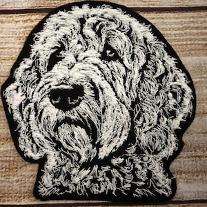 Goldendoodle Patch, Labradoodle Patch, 4.75”x4.75” Embroidered Patch Embellishment, clothes accessory, sew on patch, iron on patch