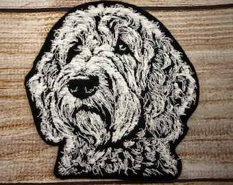 Goldendoodle-lapp, Labradoodle-lapp, 11,5 x 11,5 cm broderad lapp, utsmyckning, klädaccessoar, sy-på-lapp, stryklapp