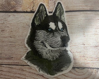 Écusson chien husky sibérien, insigne pour animal de compagnie, grand écusson, embellissement d'écusson brodé, accessoire de vêtement, écusson à coudre, écusson à repasser