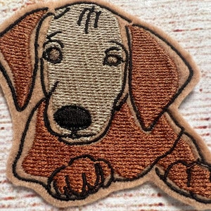 Dachshund Patch, Dog Patch,  Priveledged Pet Patch, Small Patch, Embroidered decoration, iron-on patch, sew on patch, hole repair