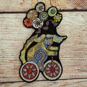 Cartoon Dog on Bicycle with Balloons Patch, Embroidered Badge Embellishment, clothes accessory, sew on patch, iron on patch