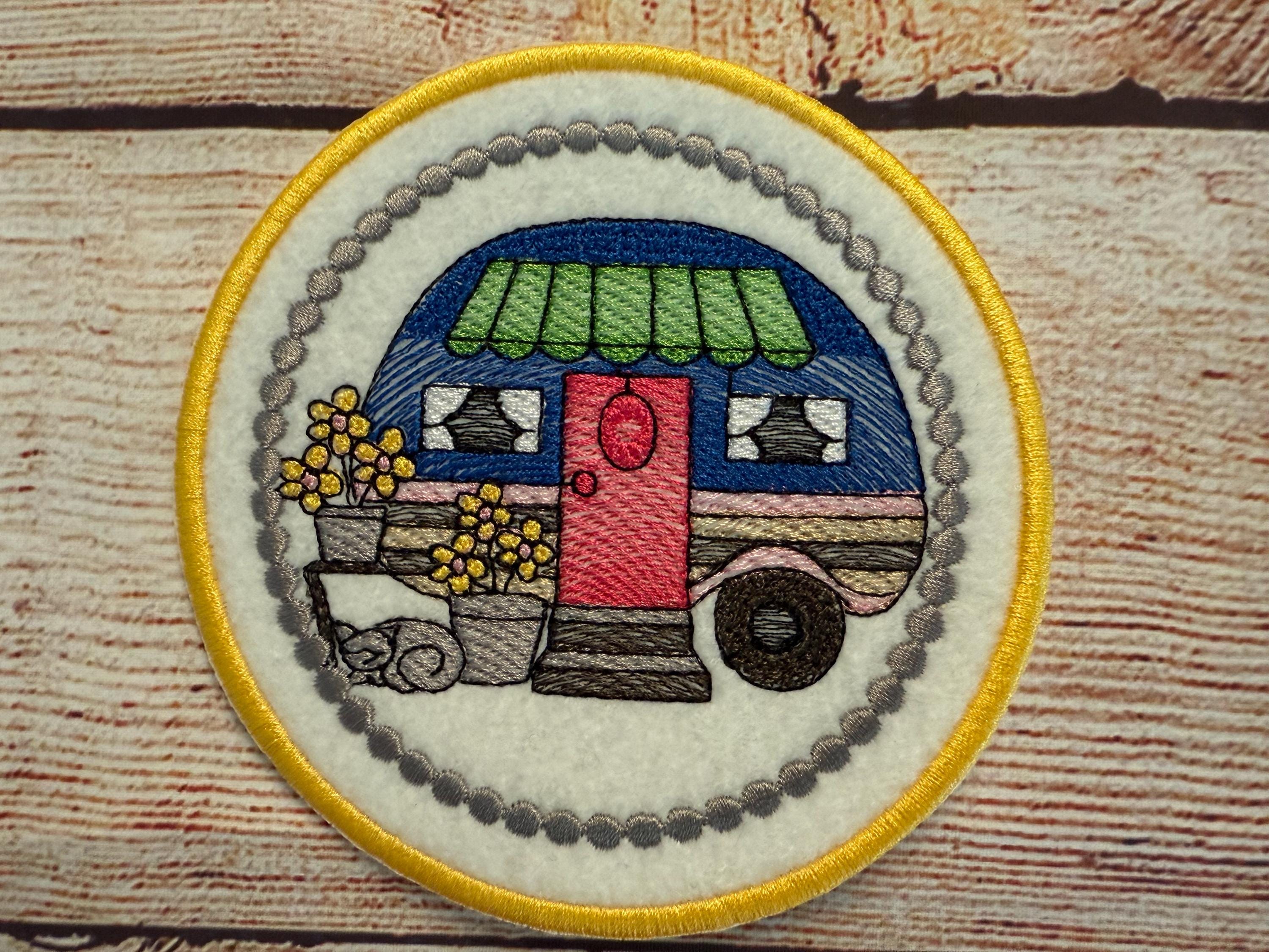 Camper Van Patch, Retro Camper Van With Flowers Badge Camper Van Patch, Retro Camper Van With Flowers Badge