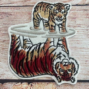 Tiger Reflection Patch, Baby Tiger Badge, Embroidered Patch Embellishment, clothes accessory, sew on patch, iron on patch