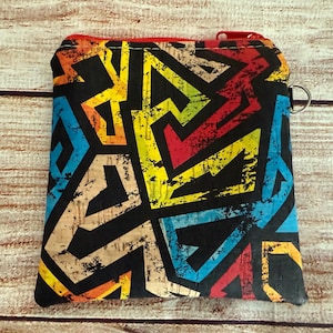 Portafoglio in sughero, porta carte di credito grunge geometrico, portamonete vegano, porta monete, porta carte in sughero, rosso, nero, blu e giallo
