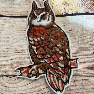 Owl Patch,Brown and Rust Owl Badge, Forest Bird Large patch, Embroidered Patch Embellishment, clothes accessory, sew on patch, iron on patch