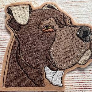 Pit Bull Dark Brown Patch, Dog Badge, Pet Patch, Embroidered decoration, iron-on patch, sew on patch, hole repair