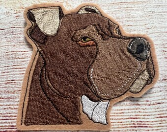 Pit Bull Dark Brown Patch, Dog Badge, Pet Patch, Embroidered decoration, iron-on patch, sew on patch, hole repair
