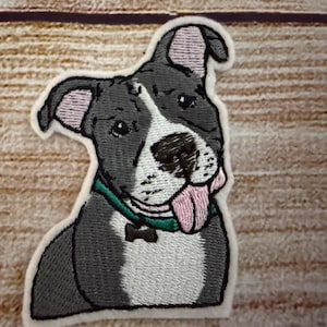 Pit Bull Gray Dog Patch, Embroidered decoration, iron-on patch, sew on patch