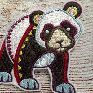 Panda Patch, Jacket and hat embellishment, Embroidered decoration, iron-on patch, sew on patch
