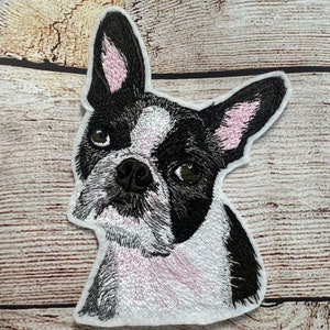 Boston Terrier Dog Patch, Pet Patch, Animal Embroidered Patch Embellishment, clothes accessory, sew on patch, iron on patch