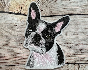 Parche para perros Boston Terrier, parche para mascotas, adorno de parche bordado de animales, accesorio de ropa, coser en parche, planchar en parche