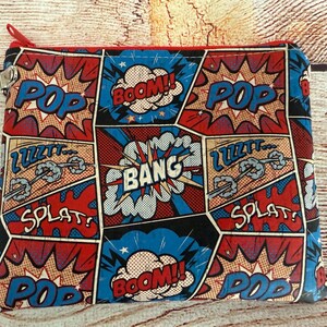 Monedero de corcho, tarjetero de cómic pop art rojo y azul, monedero vegano, monedero, tarjetero de corcho