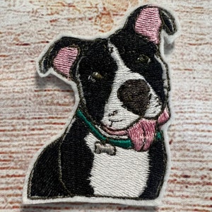 Pit Bull Black and White Dog Patch, Embroidered decoration, iron-on patch, sew on patch