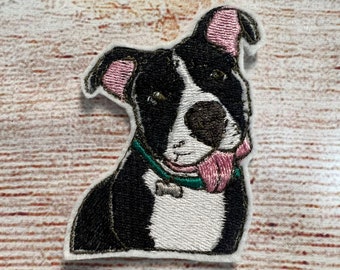 Pit Bull Black and White Dog Patch, Gestickte Dekoration, Bügelbild, aufgenähter Patch