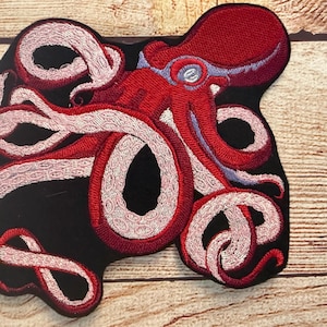 Parche de pulpo, parche grande, adorno bordado coleccionable, accesorio de ropa, parche para coser, parche para planchar