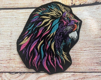 Lion Patch, Colorful Lion Head Badge, Embroidered Patch Embellishment, clothes accessory, sew on patch, iron on patch