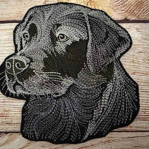 Labrador Retriever Dog Patch, Dark Fabric Animal Embroidery,  Embroidered Patch Embellishment, clothes accessory, sew on patch, iron on