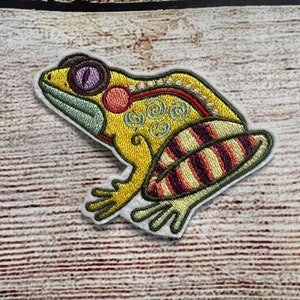 Frog Patch, Brightly Colored Embroidered decoration, kaleidoscope Animal, iron-on patch, sew on patch