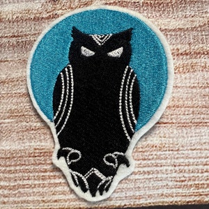 Black Owl on Moon Patch, Wildlife Patch, Embroidered Patch Embellishment, clothes accessory, sew on patch, iron on patch
