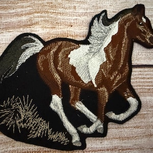 Galloping Horse Patch, Brown Horse Badge, Jacket and hat embellishment, Embroidered decoration, iron-on patch, sew on patch
