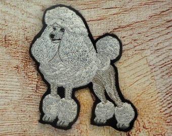 Standard Poodle Patch, Small badge, White Poodle Collectable, Embroidered Patch,Embellishment, clothes accessory, sew on patch, ironon patch