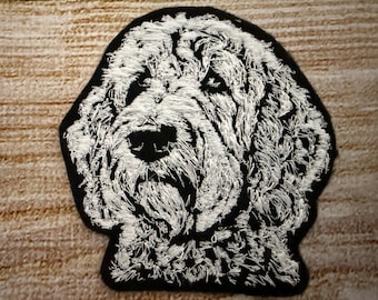 Goldendoodle-lapp, Labradoodle 10x10 cm broderad lapp, utsmyckning, klädaccessoar, sy-på-lapp, stryklapp