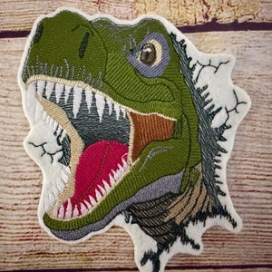 Dinosaur Patch, T Rex Patch, Jacket and hat embellishment, Collectable Embroidered decoration, iron-on patch, sew on patch