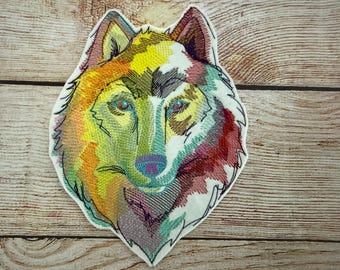 Toppa con lupo pastello, distintivo di fauna selvatica, toppa grande, toppa ricamata, accessorio per abbigliamento, toppa da cucire, toppa da stirare