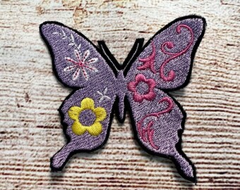 Lavender Butterfly Patch, Embroidered decoration, iron-on patch, sew on patch, embellishment for clothes, bag embellishment