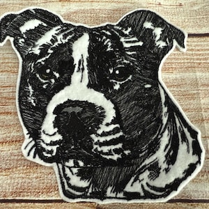 Pit Bull Patch, Black and White Pitbull Dog Patch, Pet Patch, Embroidered Patch Embellishment, clothes accessory, sew on patch, ironon patch