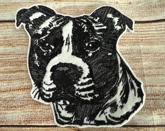 Pit Bull Patch, Schwarzweißer Pitbull Hund Patch, Haustier Aufnäher, Gesticktes Bild, Verzierung, Kleidungszubehör, Aufnäher zum Aufnähen