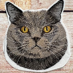 British Shorthair Cat Patch, Pet Patch, Large patch, Embroidered Patch Embellishment, clothes accessory, sew on patch, iron on patch