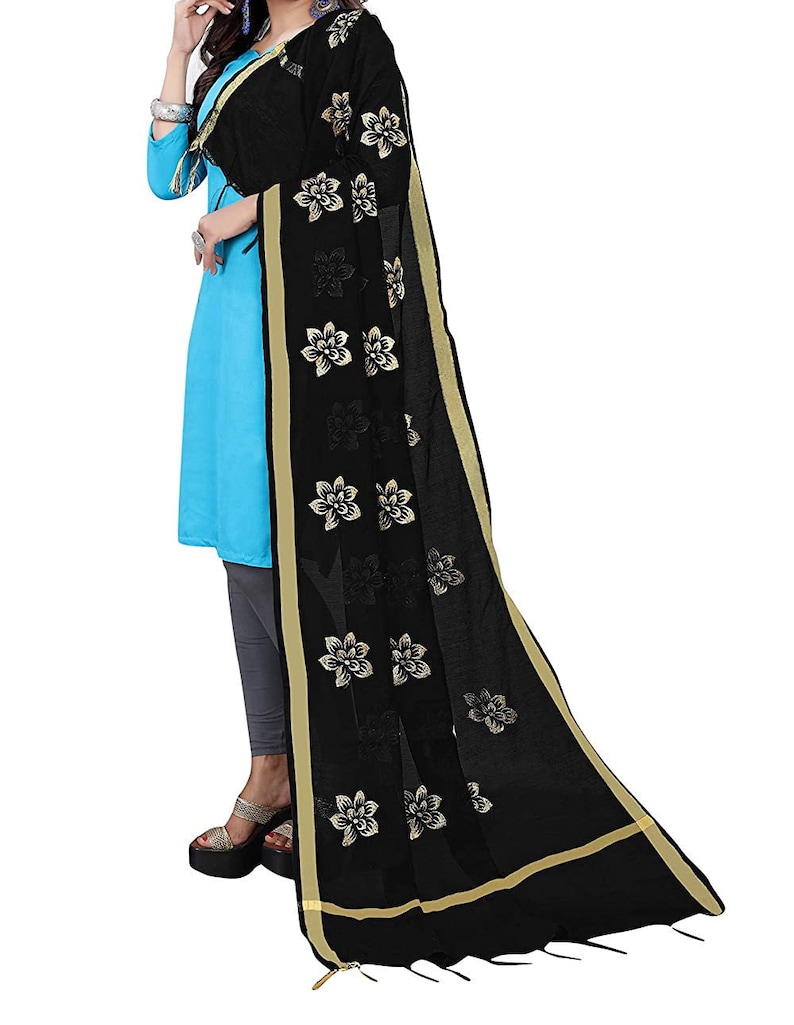 Designer New Chanderi Embroidery Work Dupatta for Girls Women/'s Color /_ Black /& Gold/_ 2.25 Meter