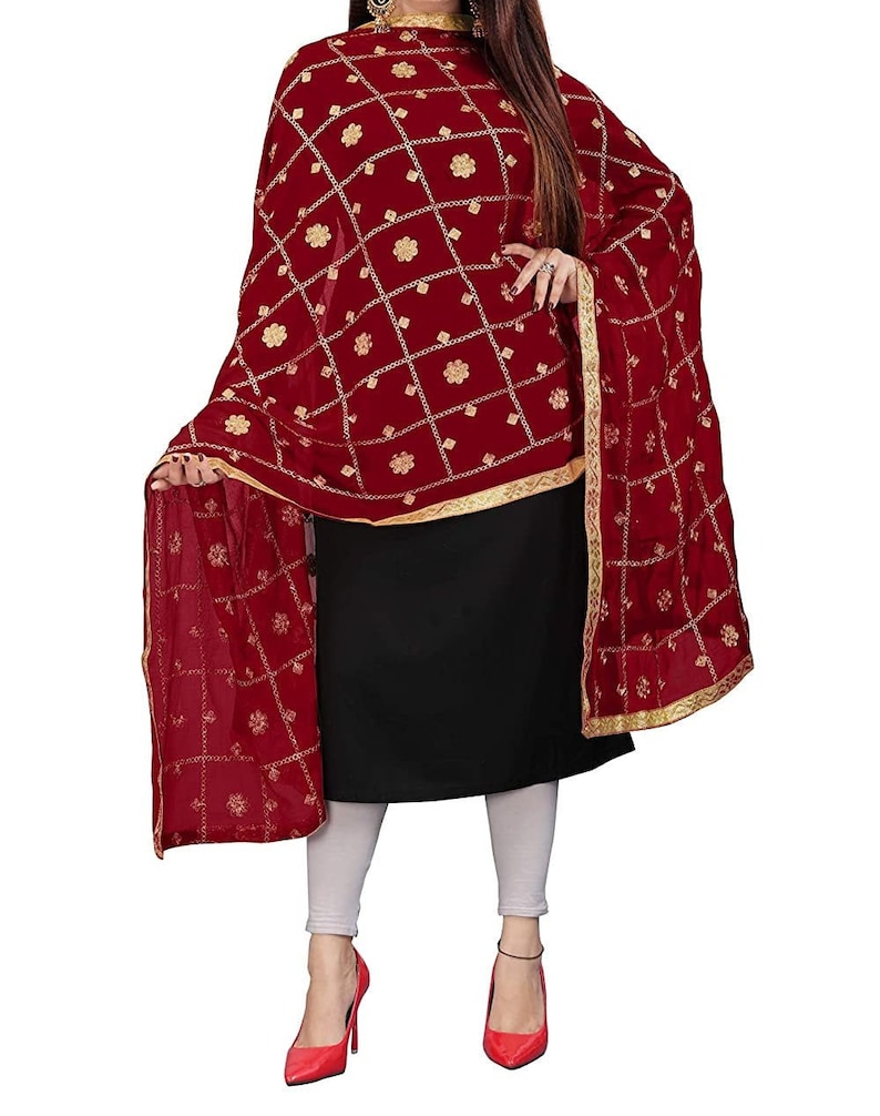 New Beautiful Women /& Girl Dupatta Chiffon Heavy Work Embroidered Work Dupatta Color Maroon/_ Free Size
