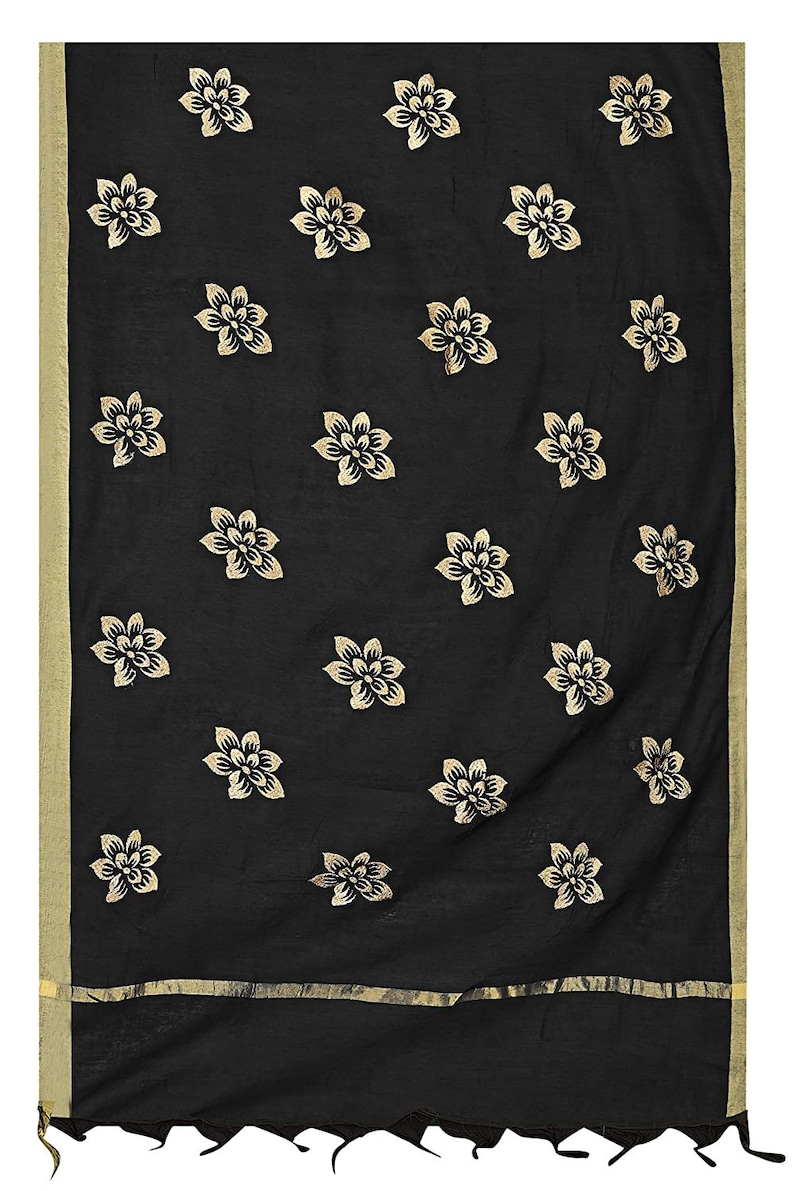 Designer New Chanderi Embroidery Work Dupatta for Girls Women/'s Color /_ Black /& Gold/_  2.25 Meter