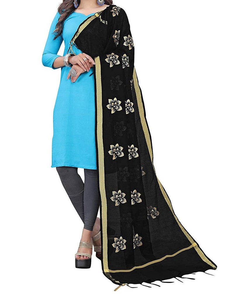 Designer New Chanderi Embroidery Work Dupatta for Girls Women/'s Color /_ Black /& Gold/_ 2.25 Meter