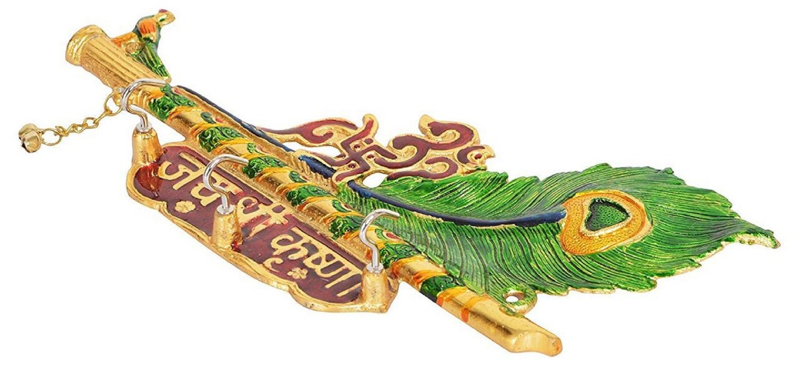 Metal Peacock Krishna Hanging Key Holder Lord Krishna Flute Etsy