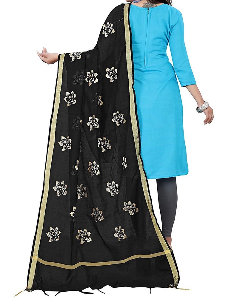 Designer New Chanderi Embroidery Work Dupatta for Girls Women/'s Color /_ Black /& Gold/_ 2.25 Meter
