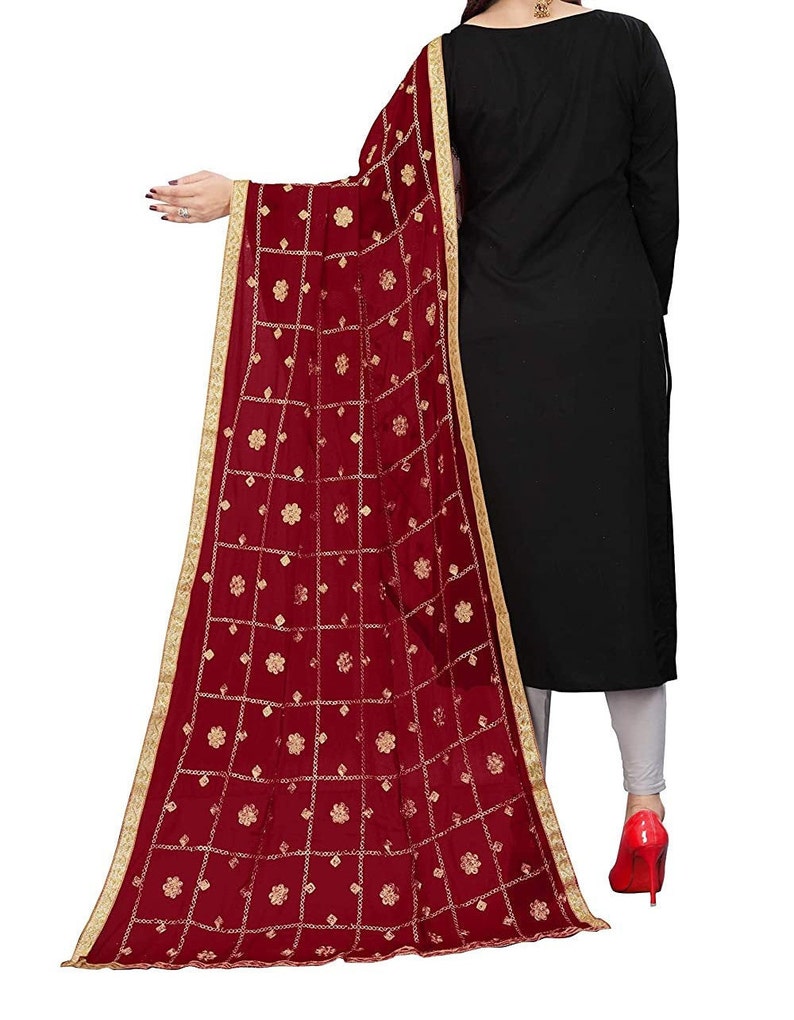 New Beautiful Women /& Girl Dupatta Chiffon Heavy Work Embroidered Work Dupatta Color Maroon/_ Free Size