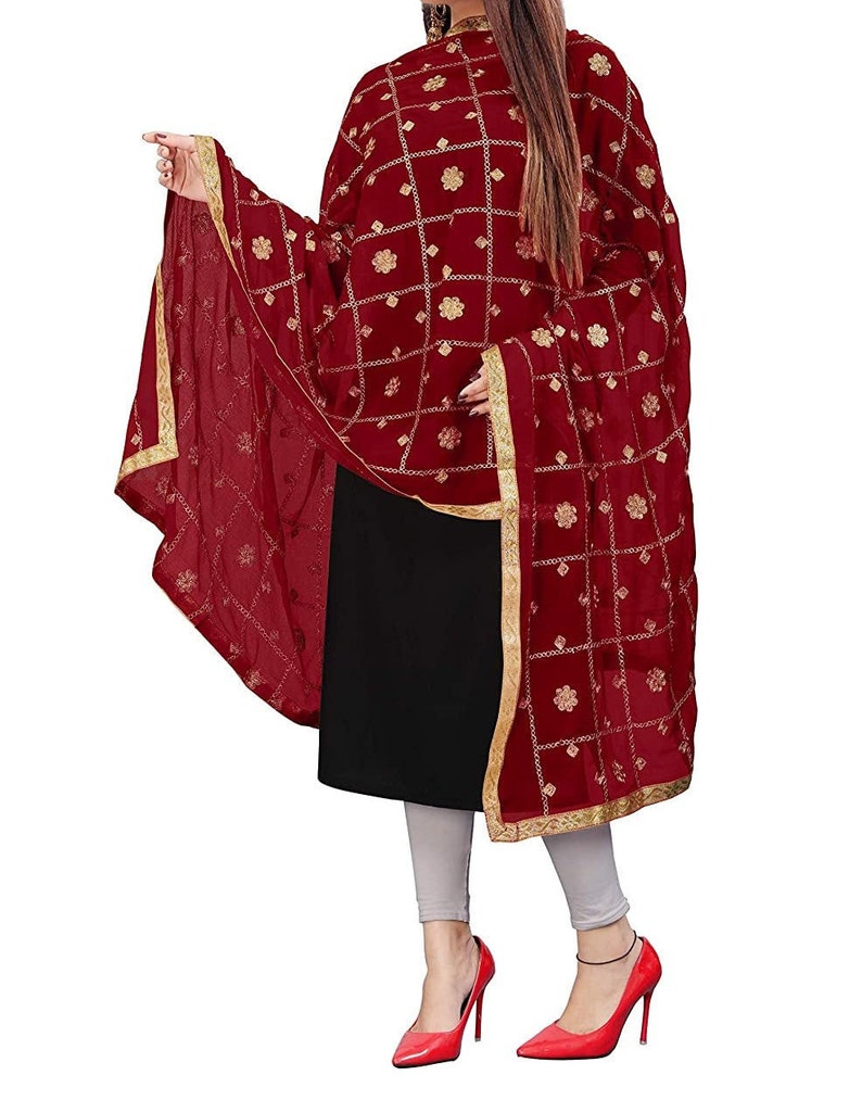 New Beautiful Women /& Girl Dupatta Chiffon Heavy Work Embroidered Work Dupatta Color Maroon/_ Free Size