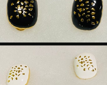 Exotic Gold Black/White Stud Earring and Ring Jewlery Bundle Set