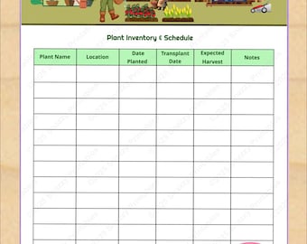 Printable Plant Inventory & Schedule - Garden Planting Dates and Harvest Tracker - Instant Download PDF