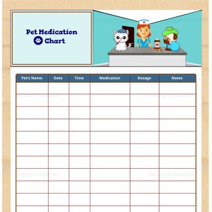 Fillable Pet Medication Chart Printable Dog Cat Medication Log