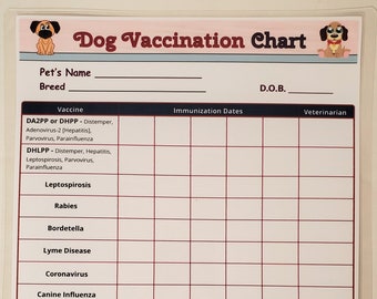 Dry Erase Dog Vaccination Chart, Laminated, Immunization, Puppy Vaccination, Pet Health Record