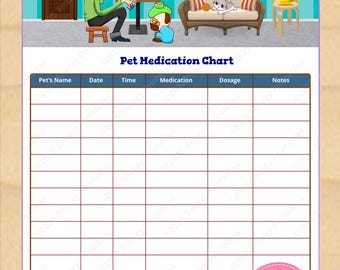 Tableau des médicaments à remplir pour animaux de compagnie imprimable, suivi des médicaments pour chats et chiens - PDF à téléchargement immédiat