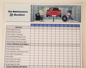 Dry Erase Car Maintenance Checklist, Laminated Vehicle Maintenance Schedule