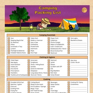 Printable Camping Packing Checklist, Camping Trip List - Instant Download PDF