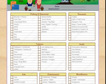 Druckbare Reise Packliste, Urlaubsplaner, Road Trip Packliste, Sofort Download PDF