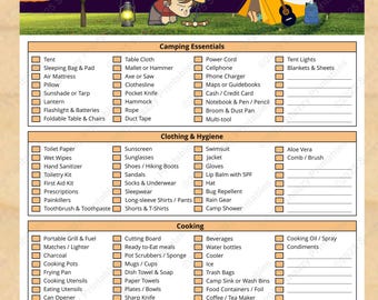Camping Packing List Printable | Tent & RV Trip Essentials Checklist | Camping Planner Sheet