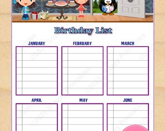 Printable Birthday List Calendar, Monthly Birthday Tracker for Home or Classroom - Instant Download PDF